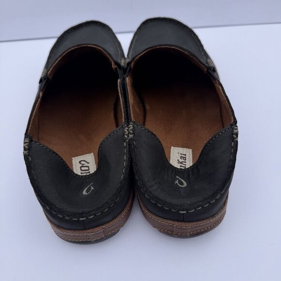 OluKai Moloa Black Leather Loafers Slip Ons mens 12 Excellent Condition main image 15